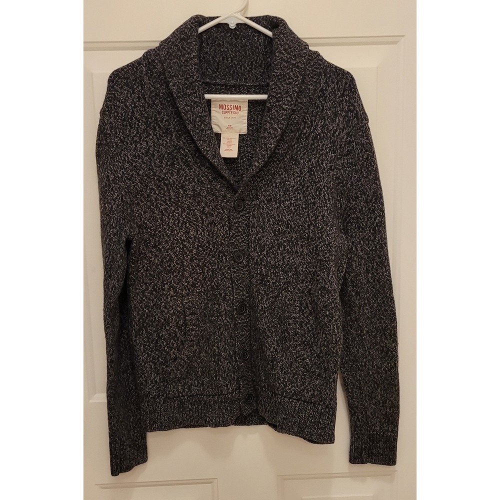 Mossimo Sweater Men's M Dk Gray Shawl Collar Button Front Knit Cardigan Pockets